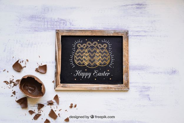 Free Easter Mockup With Slate Broken Chocolate Egg Psd