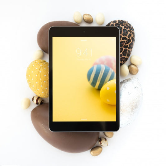 Free Easter Mockup With Tablet Psd