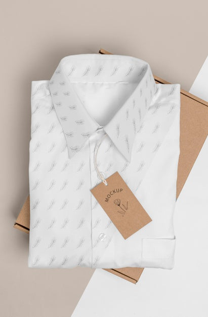 Free Eco-Friendly Price Tag And Cardboard Box With Formal Shirt Mock-Up Psd