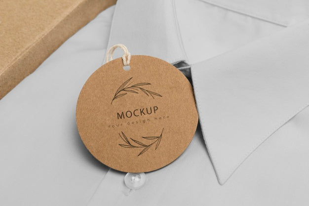 Free Eco-Friendly Price Tag And Cardboard Box With Formal Shirt Mock-Up Psd