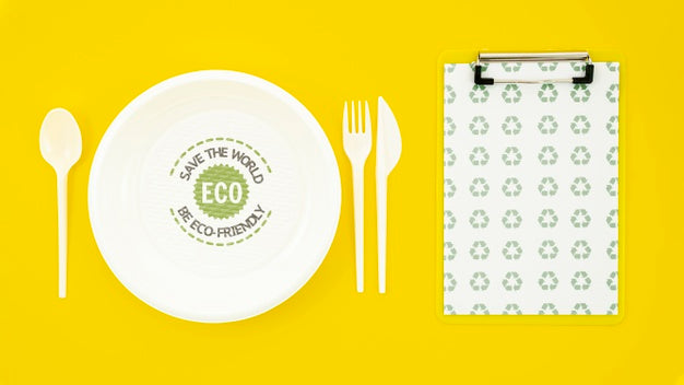 Free Eco-Friendly Tableware With Plate Mock-Up Psd