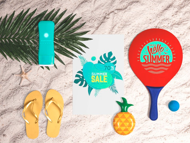 Free Editable Flat Lay Paper Mockup With Summer Elements Psd