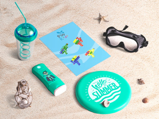 Free Editable Isometric Cover Mockup With Summer Elements Psd