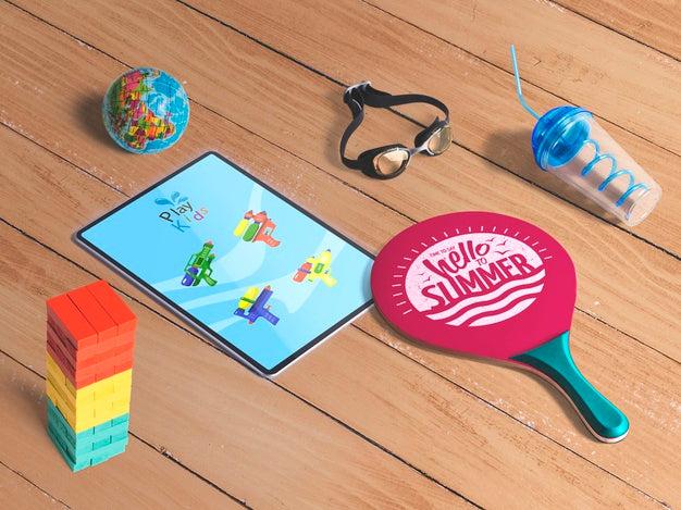 Free Editable Isometric Tablet Mockup With Summer Elements Psd