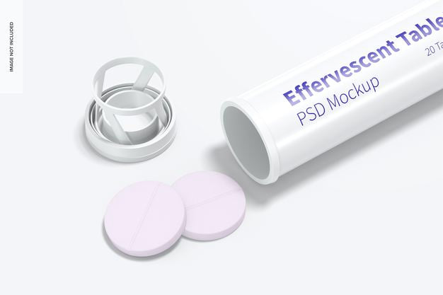 Free Effervescent Tablet Bottle Mockup, Close-Up Psd