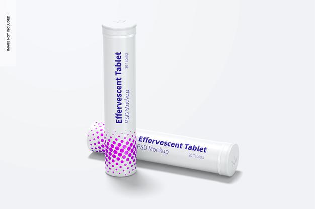 Free Effervescent Tablet Bottles Mockup, Perspectiva Psd