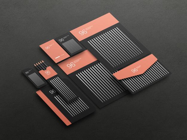 Free Elegant Black Stationary Set Mockup Psd