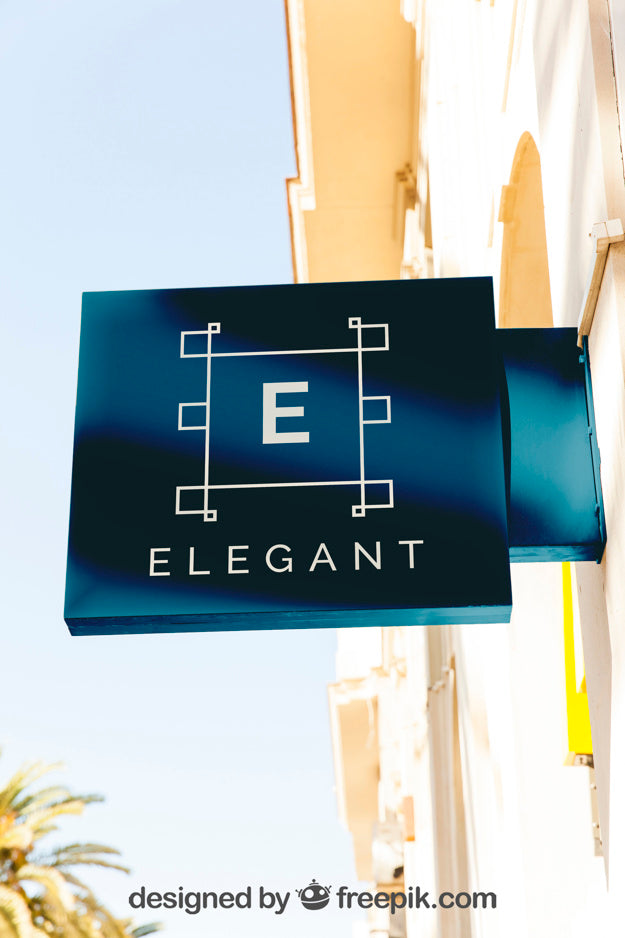 Free Elegant Blue Shop Sign Mockup Psd