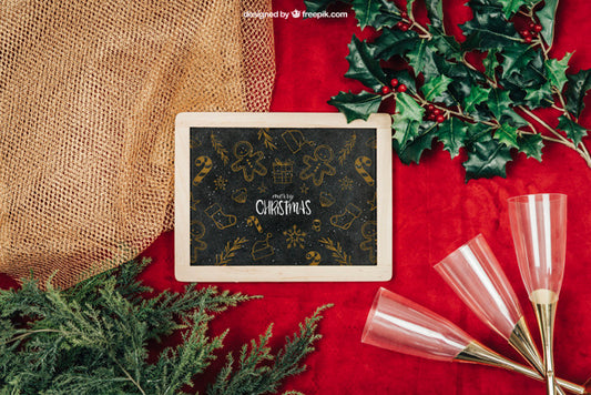 Free Elegant Chalkboard Mockup With Christmtas Design Psd