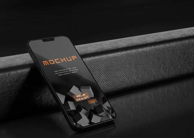 Free Elegant Glossy Dark Smartphone Mock-Up Design Psd