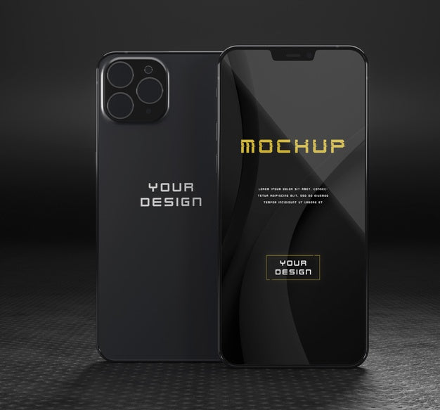 Free Elegant Glossy Dark Smartphone Mock-Up Design Psd