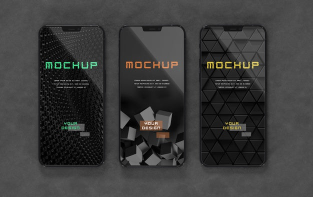 Free Elegant Glossy Dark Smartphone Mock-Up Design Psd