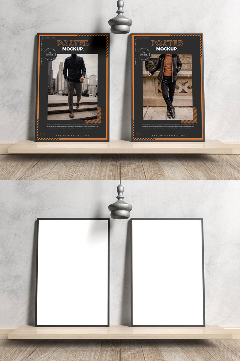 Free Elegant Two Black Framed Poster Mockup