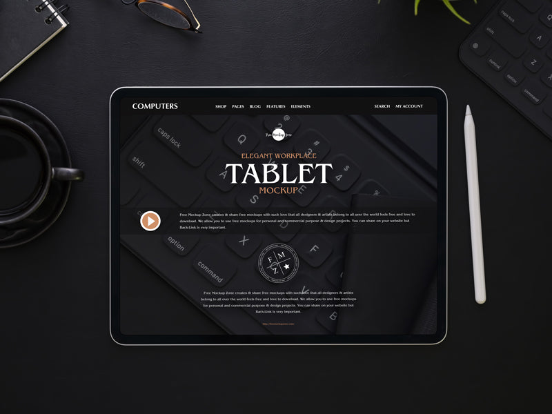 Free Elegant Workplace Tablet Mockup