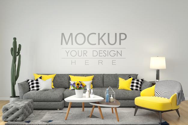 Free Empty Wall Interior Furniture 3D Psd Mockup Psd