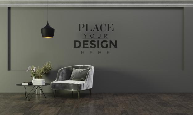 Free Empty Wall Interior Furniture 3D Psd Mockup Psd