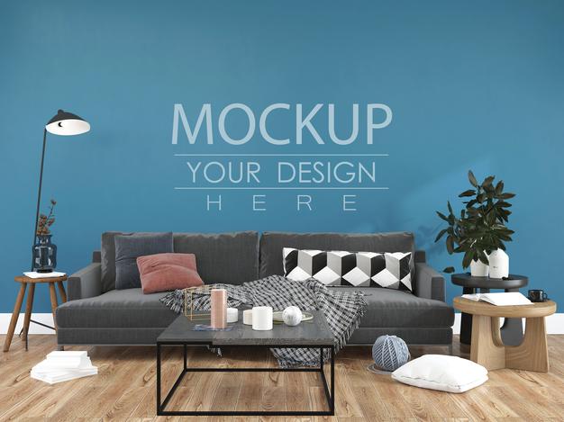 Free Empty Wall Interior Furniture 3D Psd Mockup Psd