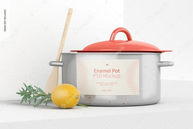 Free Enamel Pot Mockup, Front View Psd