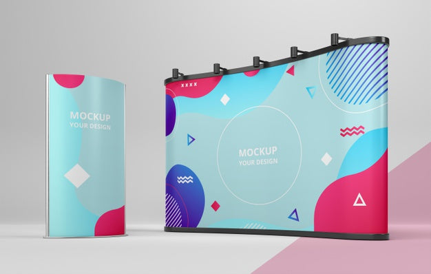 Free Exhibition Stand Mock-Up Composition Psd