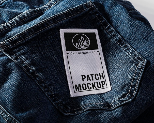 Free Fabric Clothing Patch Mock-Up On Denim Psd