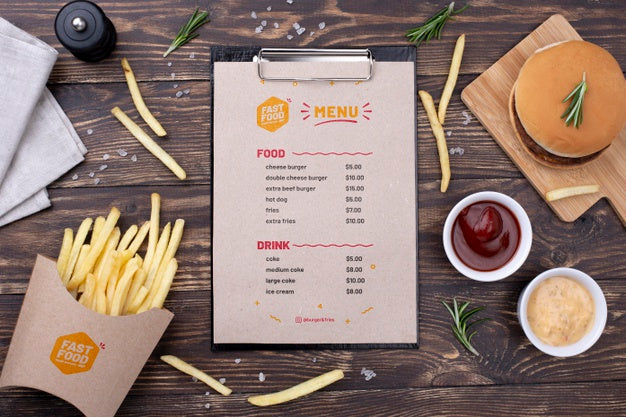 Free Fast Food Menu Concept Mock-Up Psd