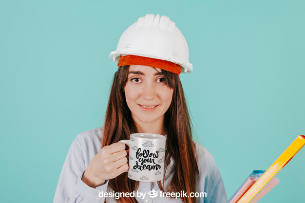 Free Female Architect With Mug Psd