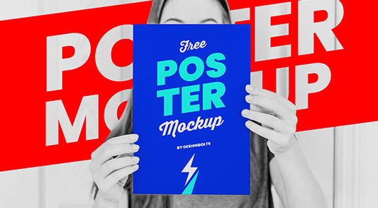 Free Female Hand Holding Poster Mockup Psd