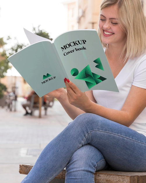 Free Female On Street Reading Book Psd