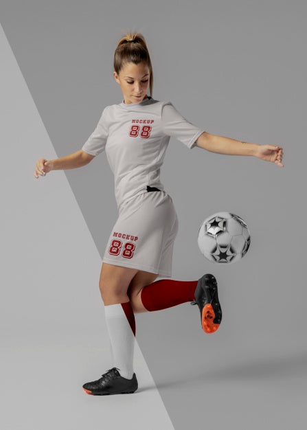 Free Female Soccer Player Apparel Mock-Up Psd