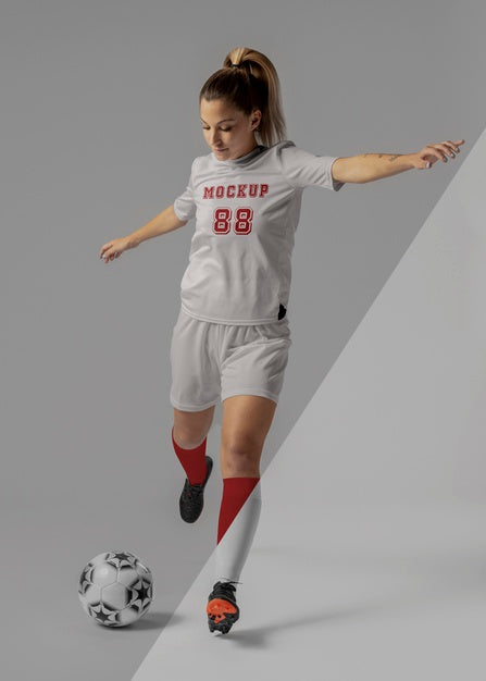 Free Female Soccer Player Apparel Mock-Up Psd