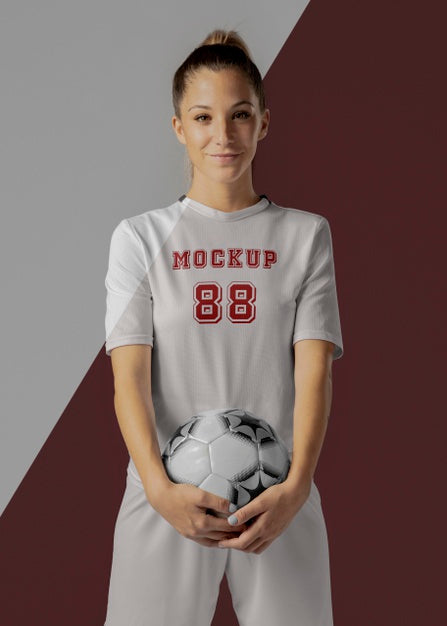 Free Female Soccer Player Apparel Mock-Up Psd