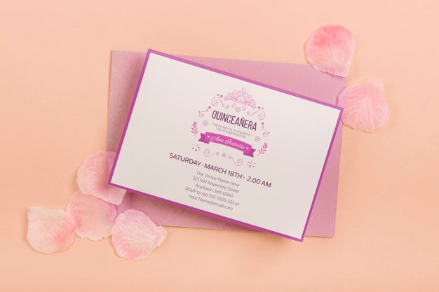 Free Fifteen Birthday Invitation And Petals Top View Psd