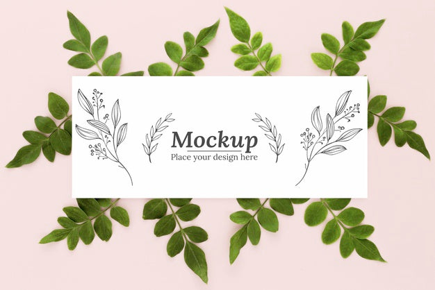 Free Flat Lay Arrangement Of Green Leaves With Mock-Up Psd