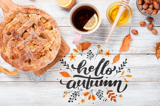 Free Flat Lay Autumn Breakfast With Pie Psd