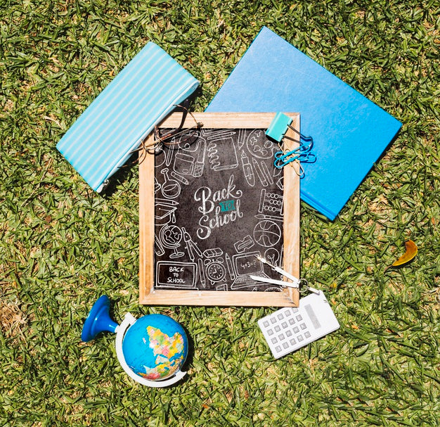 Free Flat Lay Back To School Arrangement On Grass Psd