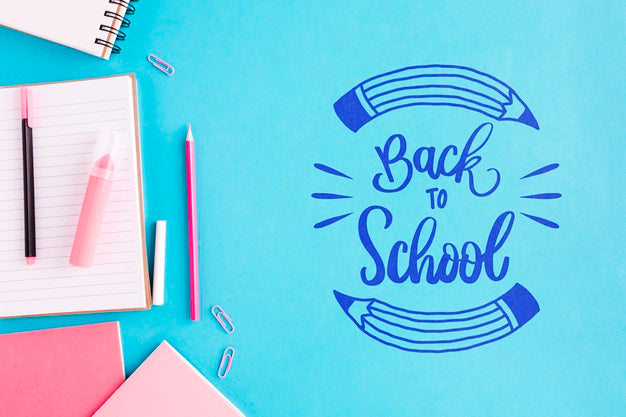 Free Flat Lay Back To School With Blue Background Psd