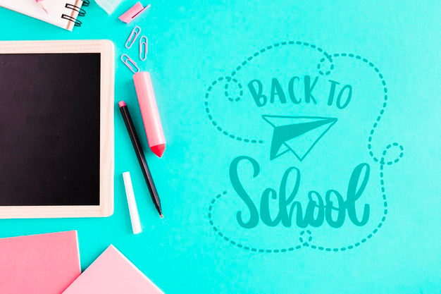 Free Flat Lay Back To School With Chalkboard Psd