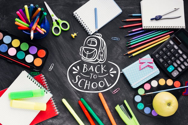 Free Flat Lay Back To School With Colourful Supplies Psd