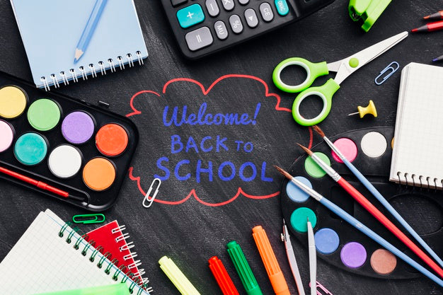 Free Flat Lay Back To School With Colourful Supplies Psd