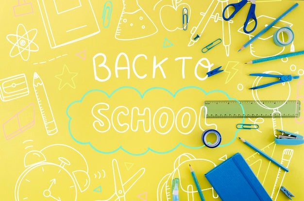 Free Flat Lay Back To School With Yellow Background Psd