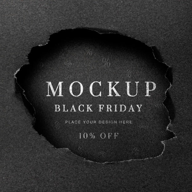 Free Flat Lay Black Torn Mock-Up Black Friday Psd