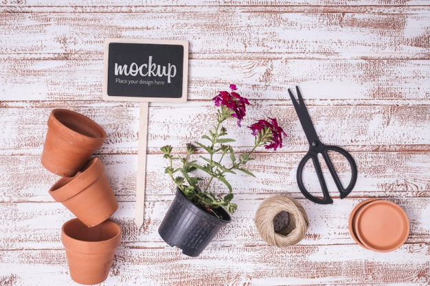 Free Flat Lay Blackboard Mock-Up With Gardening Elements Psd