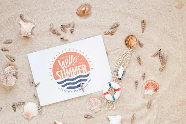 Free Flat Lay Card Or Paper Mockup With Summer Elements Psd