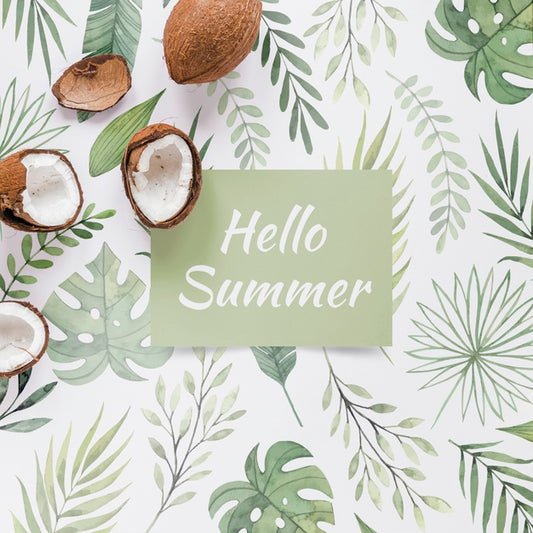 Free Flat Lay Card Or Paper Mockup With Summer Elements Psd