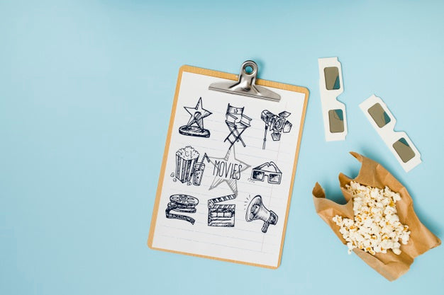 Free Flat Lay Cinema Arrangement On Blue Background Psd