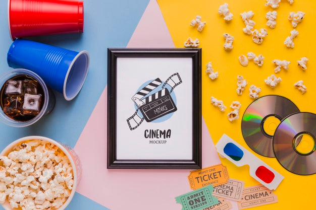 Free Flat Lay Cinema Mock-Up Frame Psd