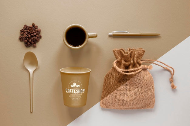 Free Flat Lay Coffee Branding Items Arrangement Psd