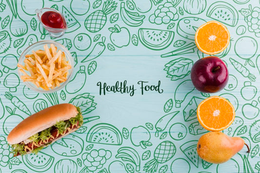 Free Flat Lay Composition Of Healthy And Unhealthy Food Psd