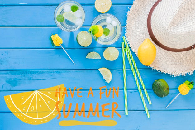 Free Flat Lay Copyspace Mockup With Summer Elements Psd