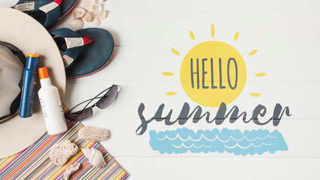 Free Flat Lay Copyspace Mockup With Summer Elements Psd